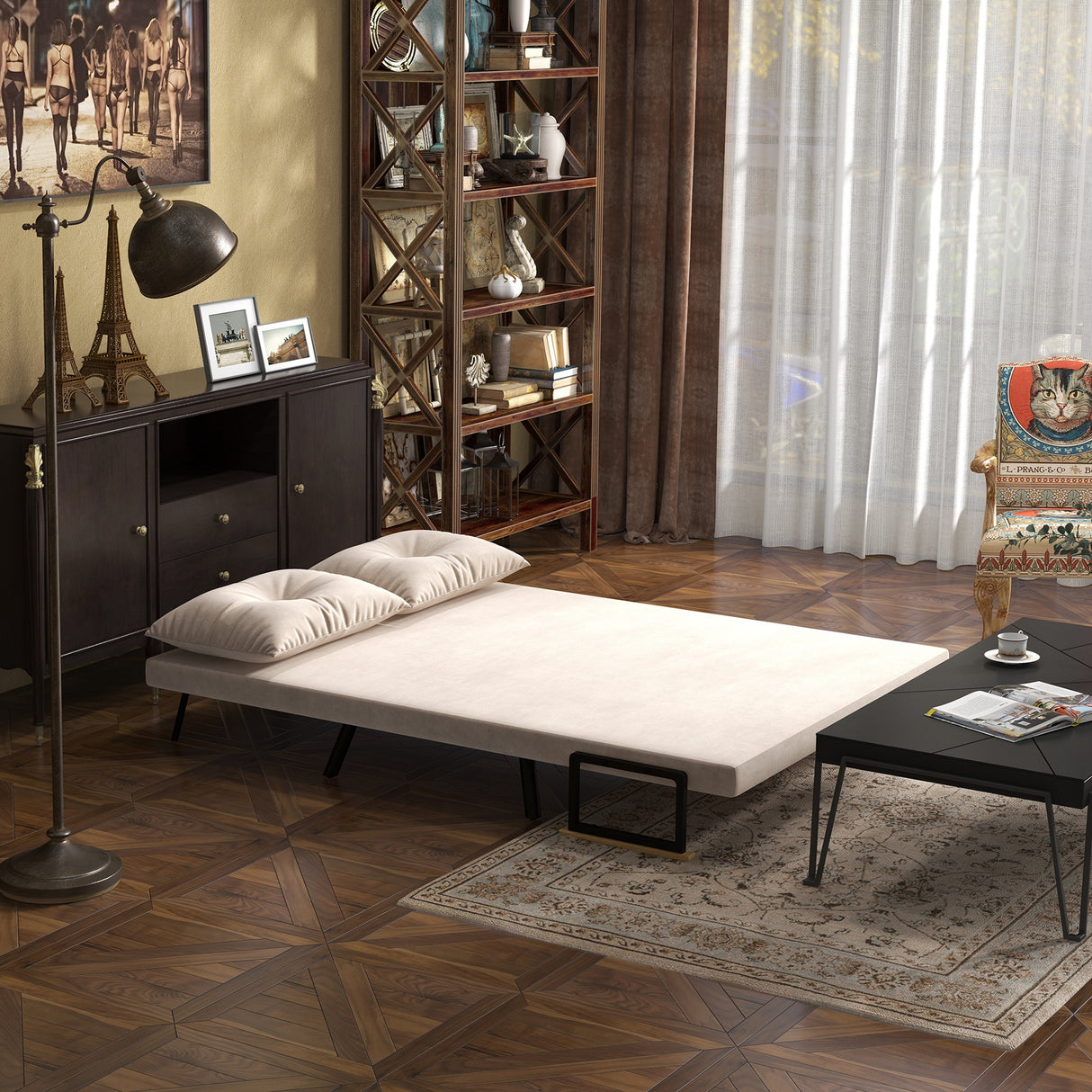 Velvet 2 Seater Sofa Bed 102cm Wide With 2 Pillows - Velmora