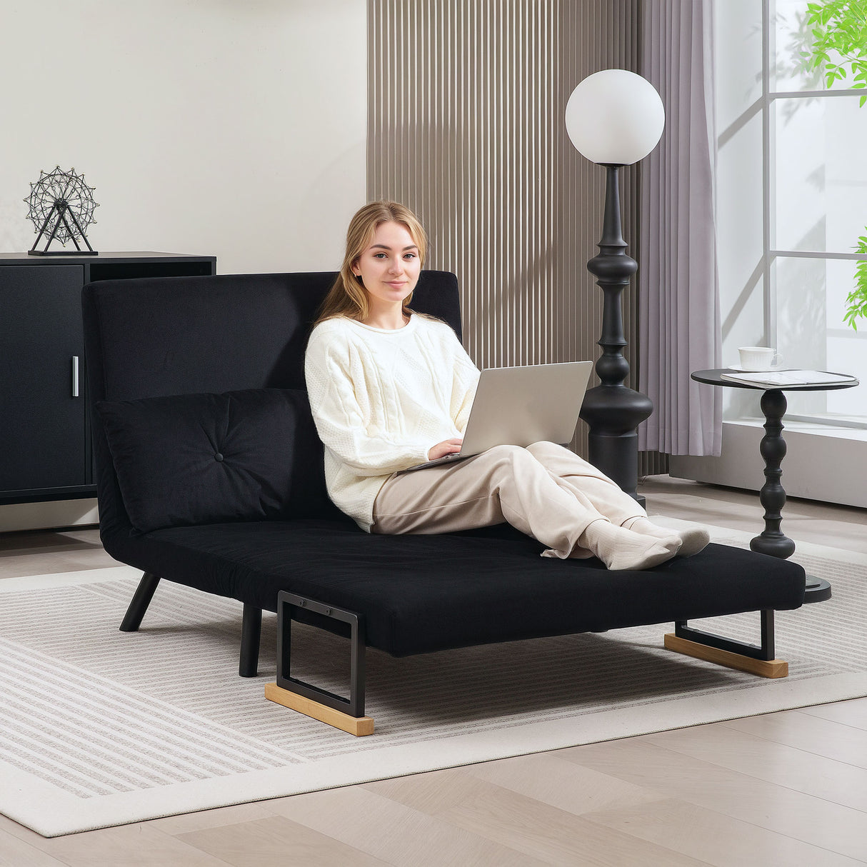 Velvet 2 Seater Sofa Bed 102cm Wide With 2 Pillows - Velmora