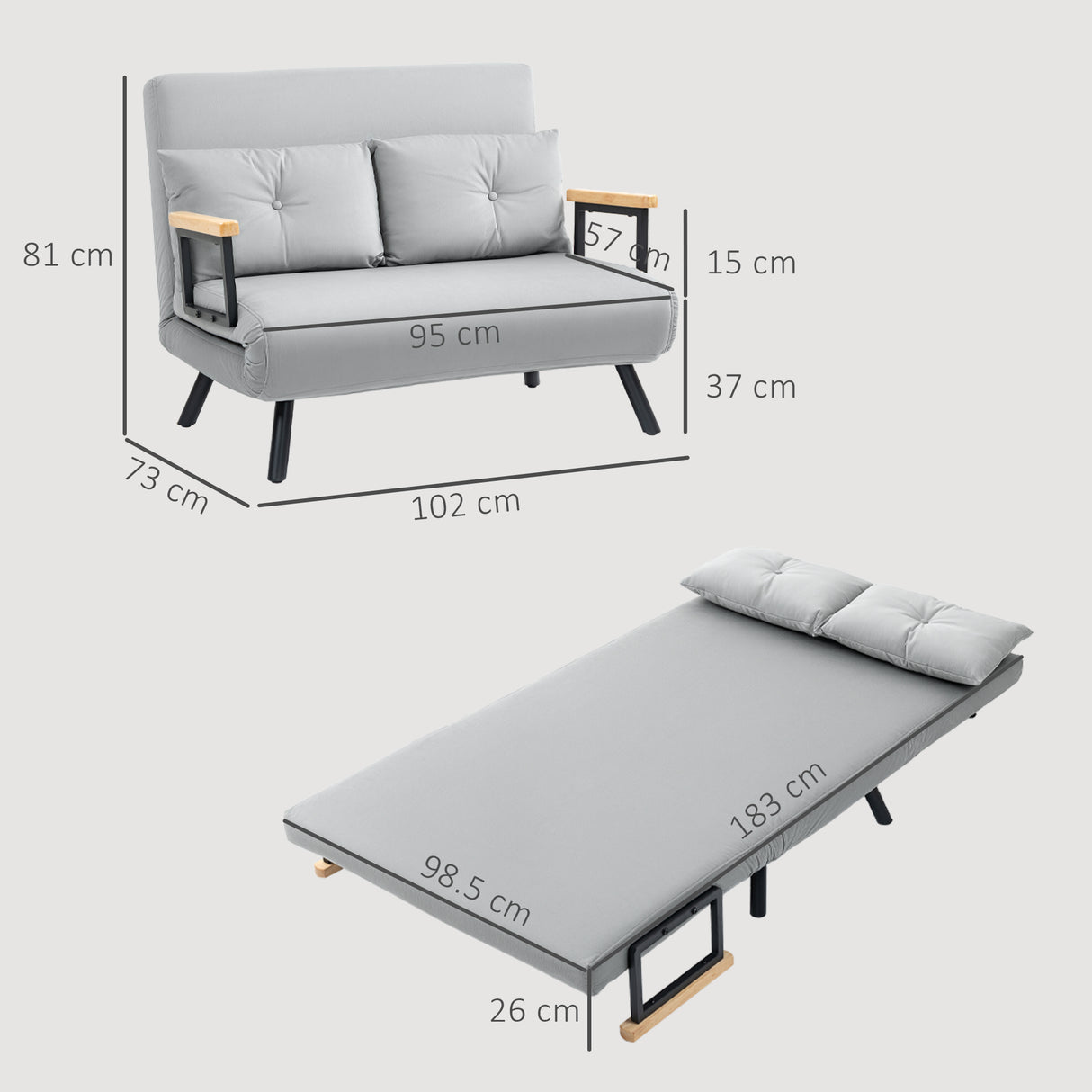 Velvet 2 Seater Sofa Bed 102cm Wide With 2 Pillows - Velmora