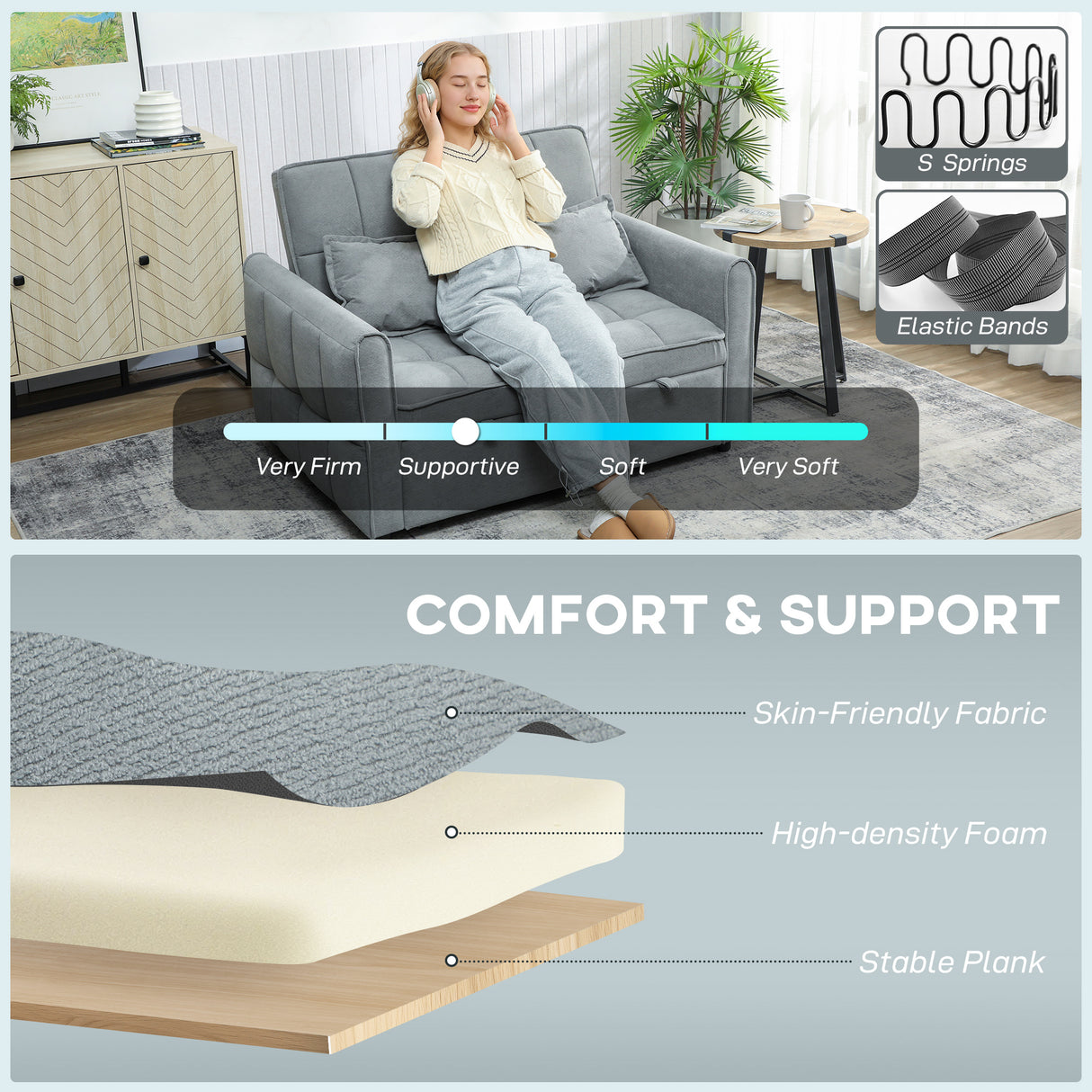 Velvet 2 Seater Sofa Bed 124.5cm Wide With 2 Pillows - Velmora