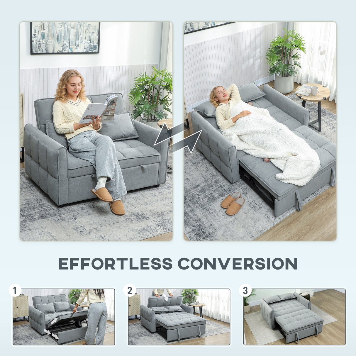 Velvet 2 Seater Sofa Bed 124.5cm Wide With 2 Pillows - Velmora