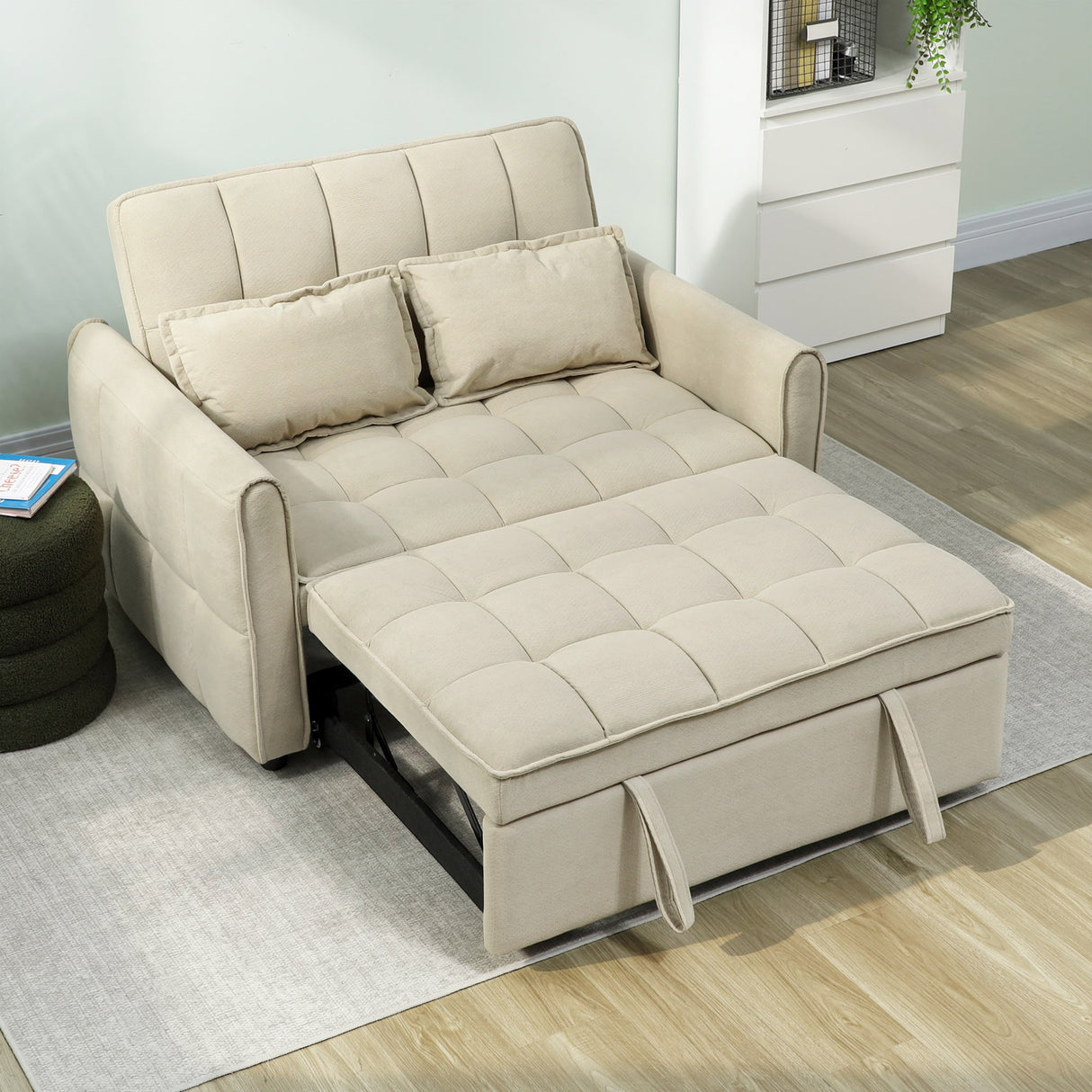 Velvet 2 Seater Sofa Bed 124.5cm Wide With 2 Pillows - Velmora