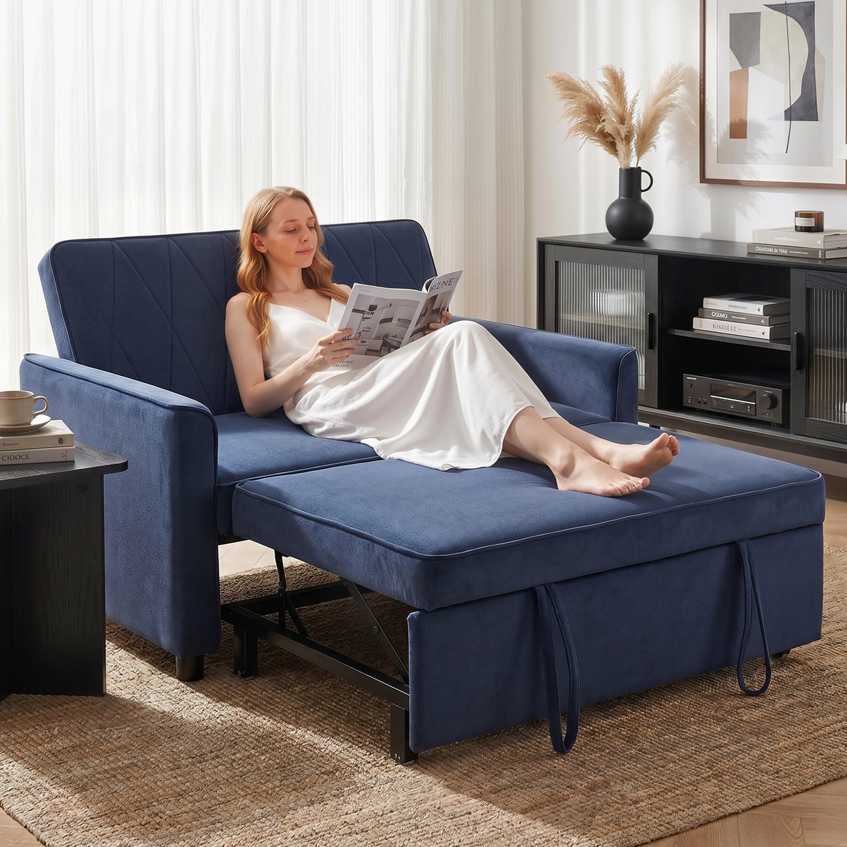Velvet 2 Seater Sofa Bed 130cm Wide With 2 Pillows - Velmora