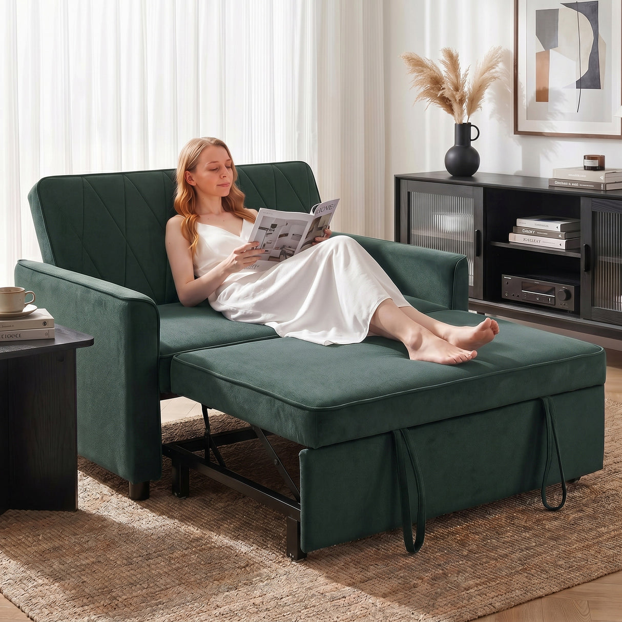 Velvet 2 Seater Sofa Bed 130cm Wide With 2 Pillows - Velmora