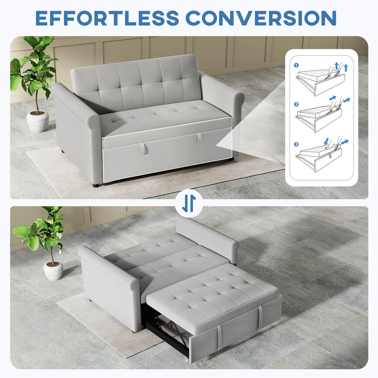 Velvet 2 Seater Sofa Bed 141cm Wide - Velmora