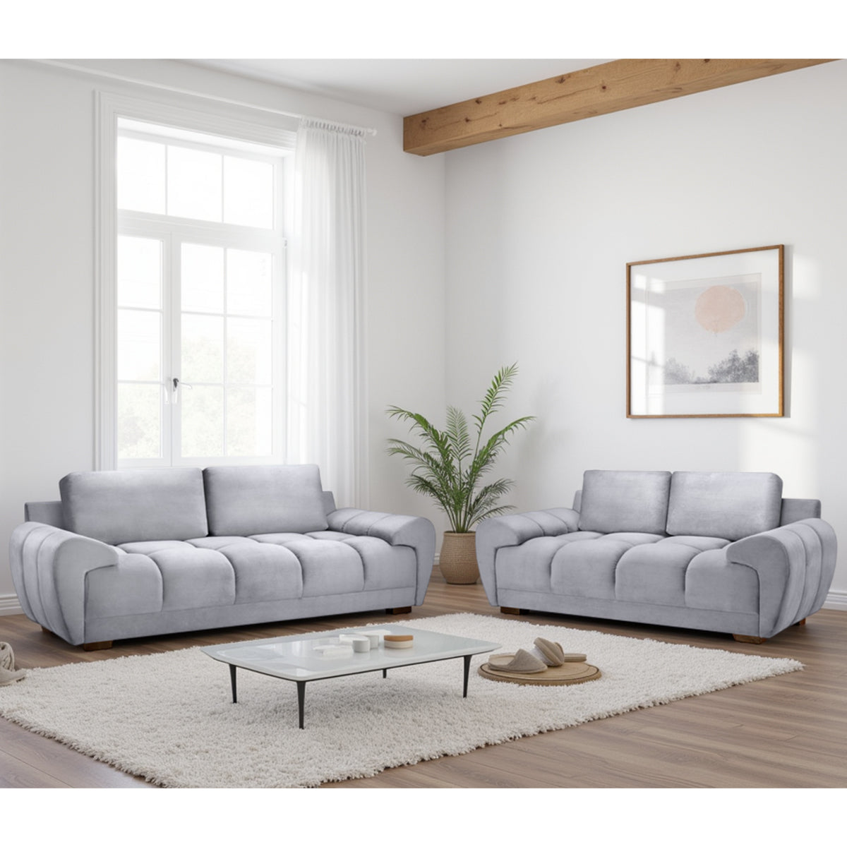 Velvet 3 + 2 Seater Sofa Set - Azzuro