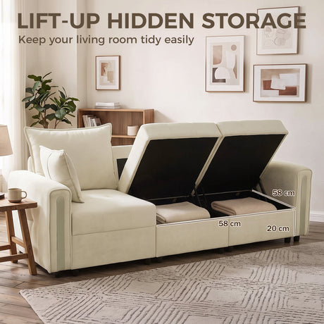Velvet 3 Seater Sofa 228cm Wide With Lift Up Storage - Velmora