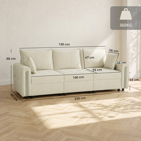 Velvet 3 Seater Sofa 228cm Wide With Lift Up Storage - Velmora