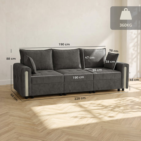 Velvet 3 Seater Sofa 228cm Wide With Lift Up Storage - Velmora