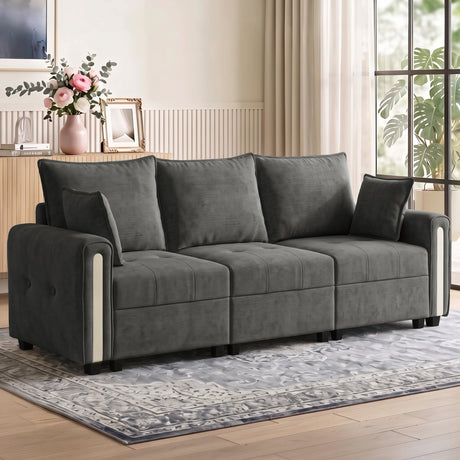 Velvet 3 Seater Sofa 228cm Wide With Lift Up Storage - Velmora