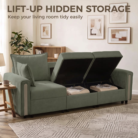 Velvet 3 Seater Sofa 228cm Wide With Lift Up Storage - Velmora