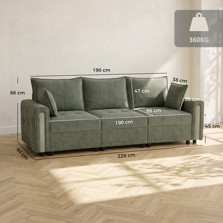 Velvet 3 Seater Sofa 228cm Wide With Lift Up Storage - Velmora