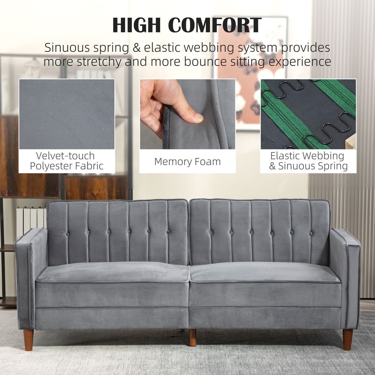 Velvet 3 Seater Sofa Bed 189cm Wide With Wooden Legs - Velmora