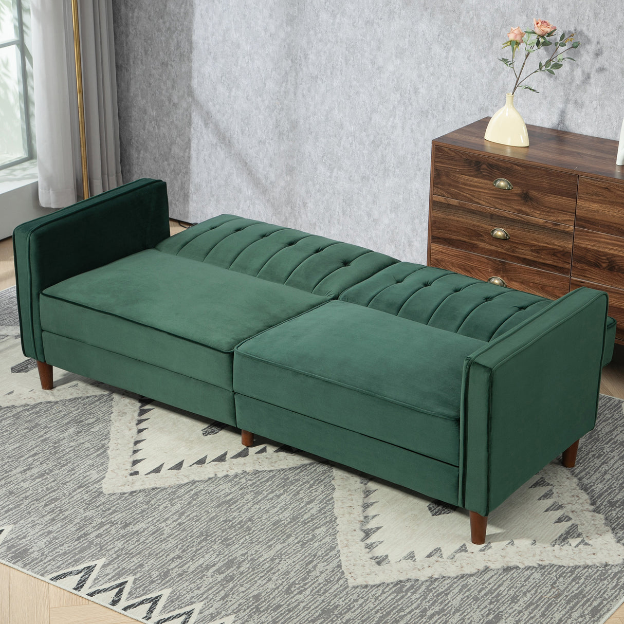Velvet 3 Seater Sofa Bed 189cm Wide With Wooden Legs - Velmora