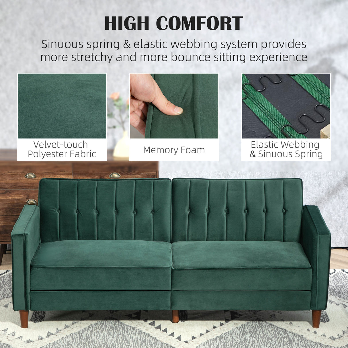 Velvet 3 Seater Sofa Bed 189cm Wide With Wooden Legs - Velmora