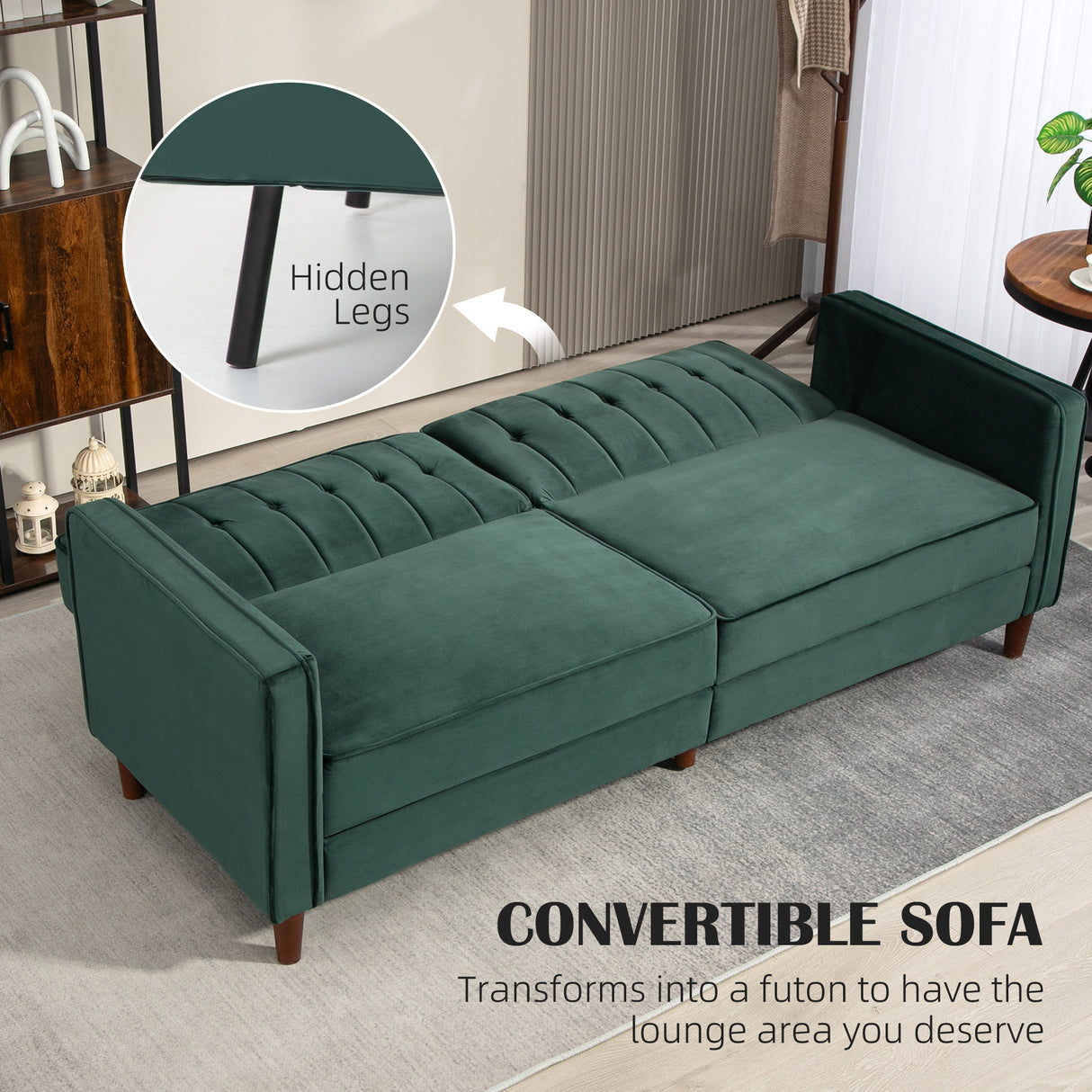 Velvet 3 Seater Sofa Bed 189cm Wide With Wooden Legs - Velmora