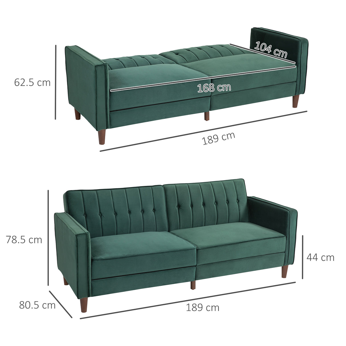 Velvet 3 Seater Sofa Bed 189cm Wide With Wooden Legs - Velmora