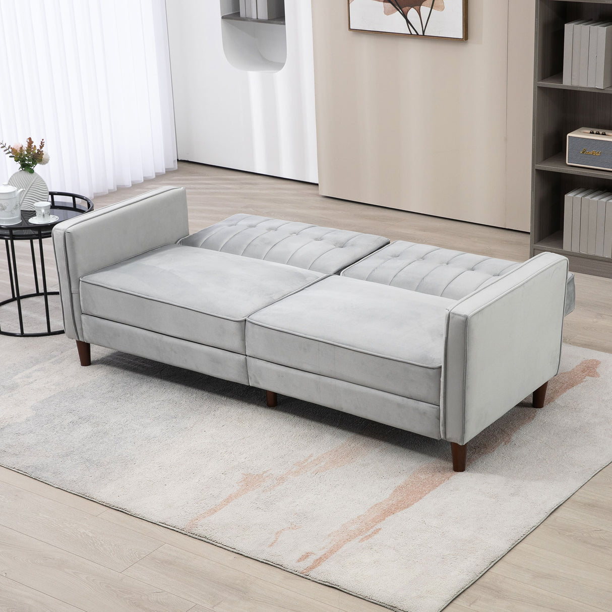 Velvet 3 Seater Sofa Bed 189cm Wide With Wooden Legs - Velmora