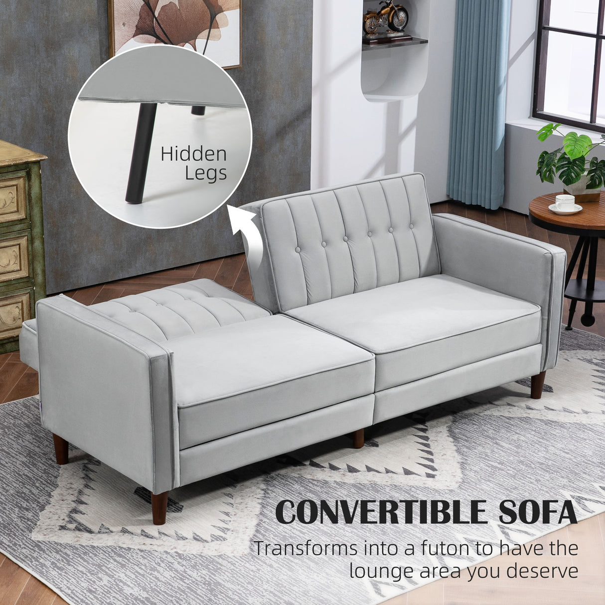 Velvet 3 Seater Sofa Bed 189cm Wide With Wooden Legs - Velmora