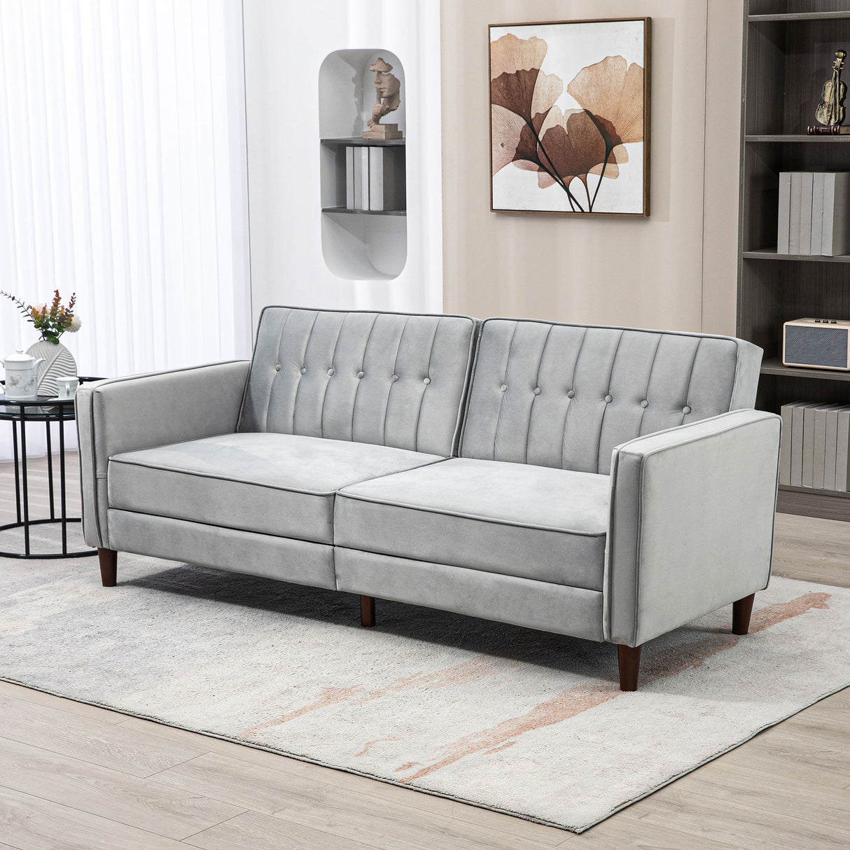 Velvet 3 Seater Sofa Bed 189cm Wide With Wooden Legs - Velmora