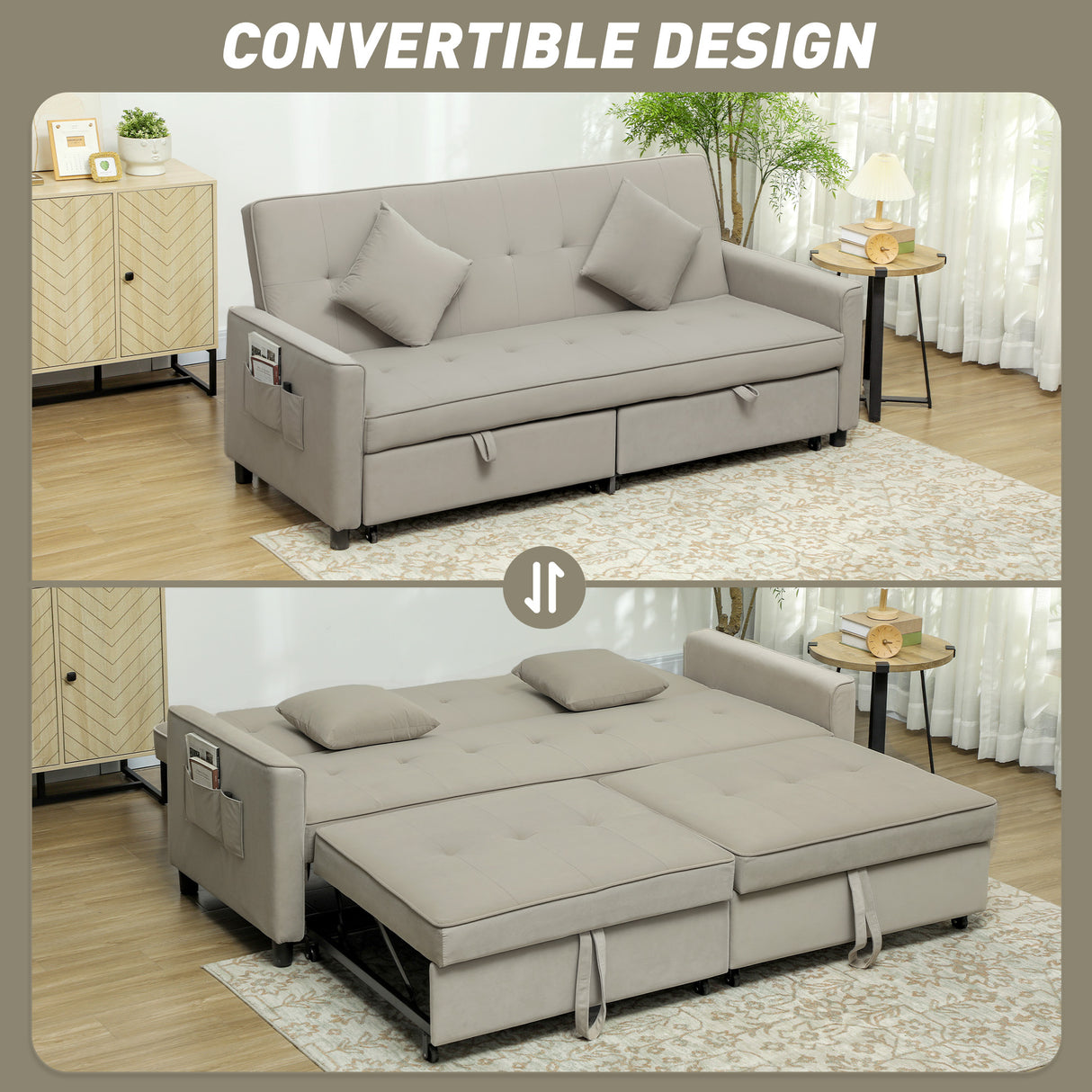 Velvet 3 Seater Sofa Bed 196cm Wide With 2 Pillows - Velmora