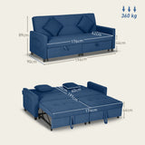 Velvet 3 Seater Sofa Bed 196cm Wide With 2 Pillows - Velmora