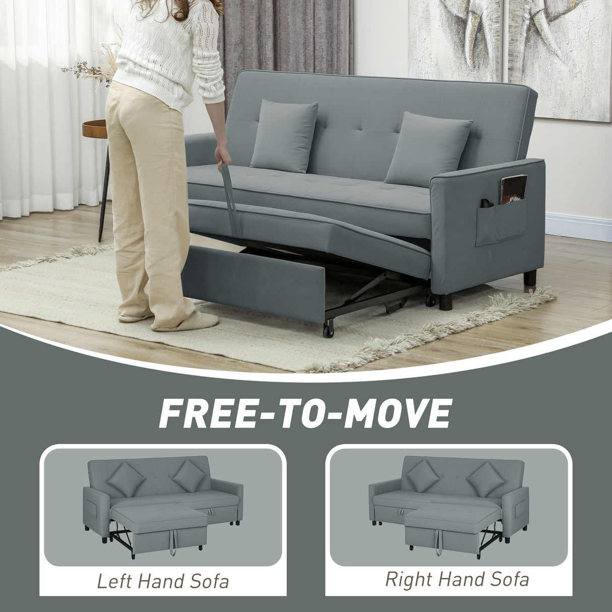 Velvet 3 Seater Sofa Bed 196cm Wide With 2 Pillows - Velmora
