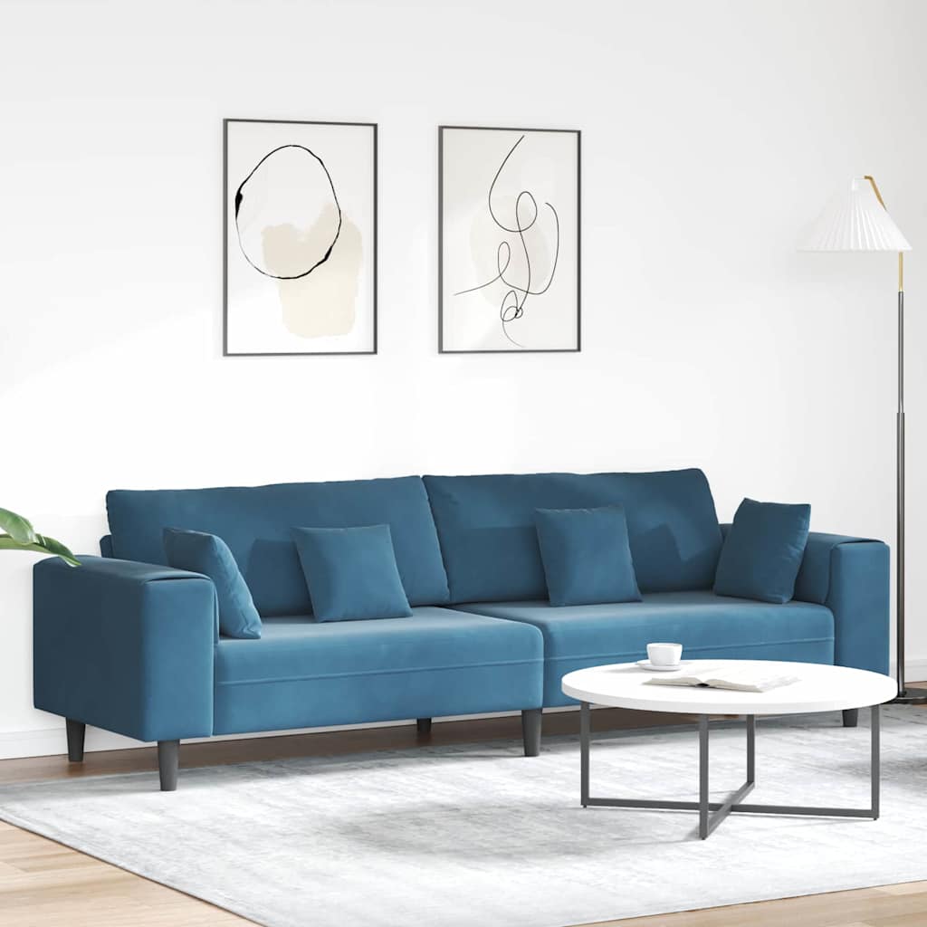 Velvet 4 Seater Sofa With Cushion - Vantage Home
