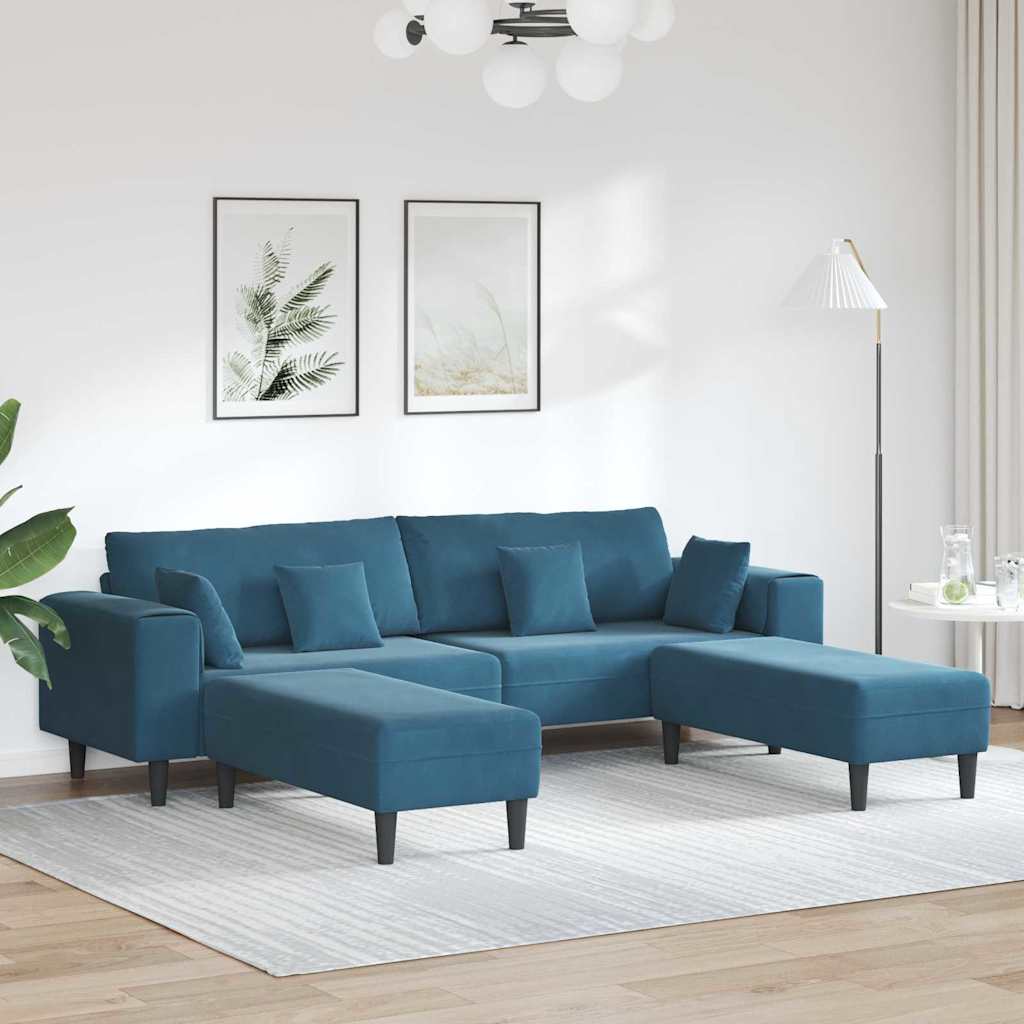 Velvet 4 Seater Sofa With Ottoman And Cushion - Vantage Home