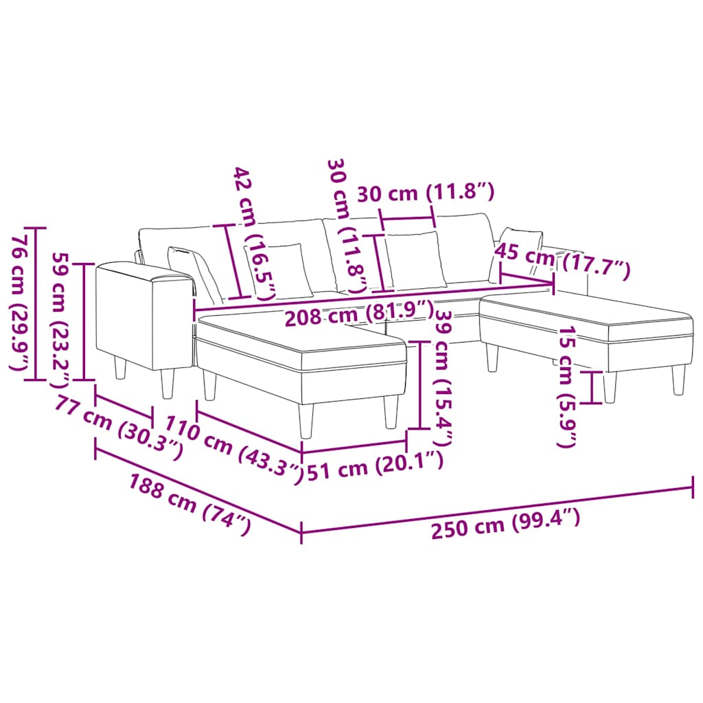 Velvet 4 Seater Sofa With Ottoman And Cushion - Vantage Home