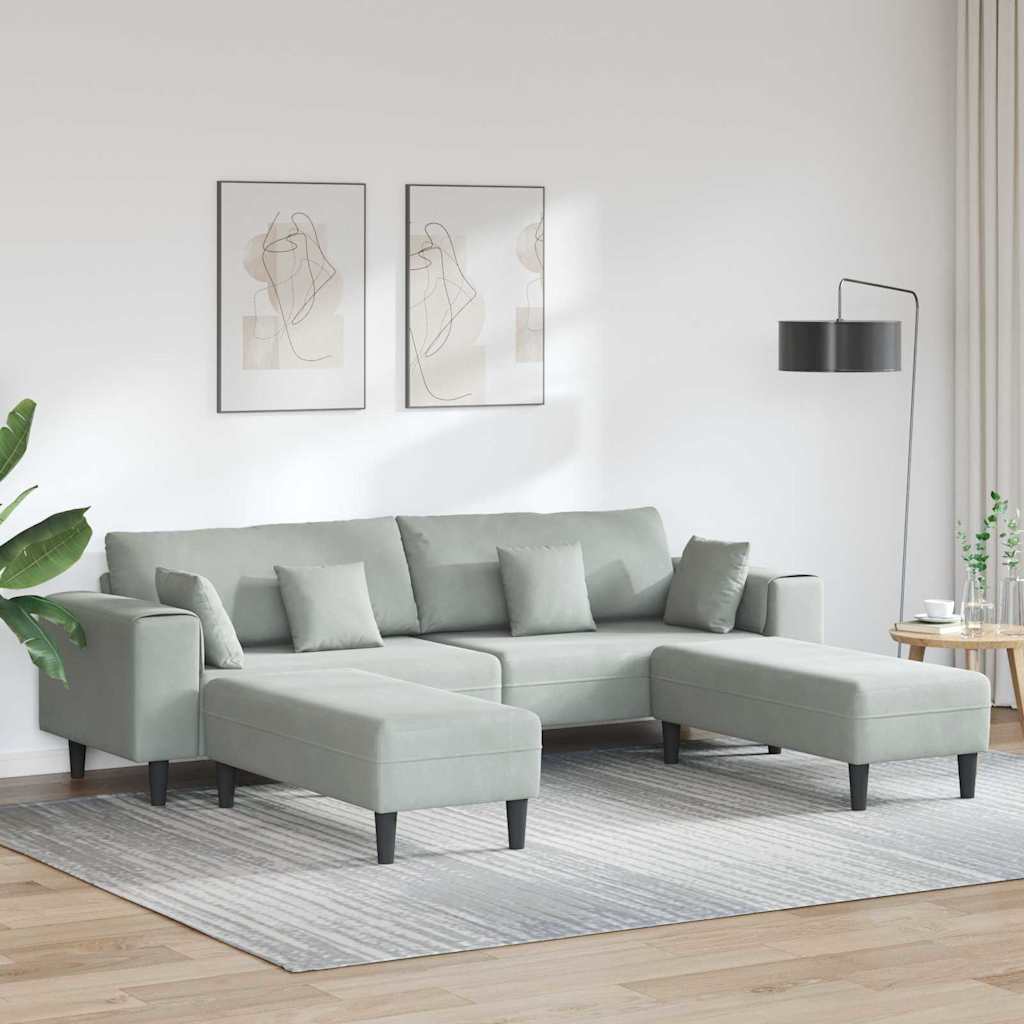 Velvet 4 Seater Sofa With Ottoman And Cushion - Vantage Home