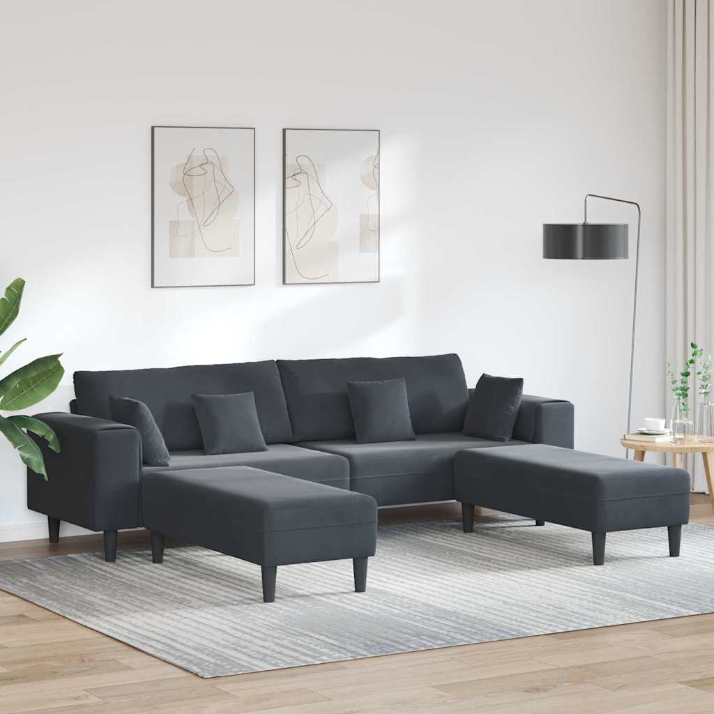 Velvet 4 Seater Sofa With Ottoman And Cushion - Vantage Home