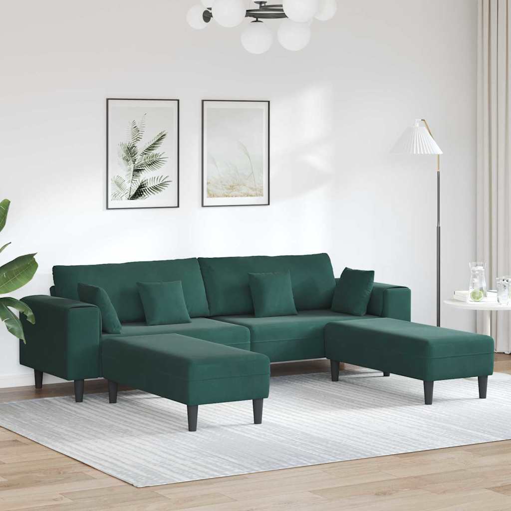Velvet 4 Seater Sofa With Ottoman And Cushion - Vantage Home