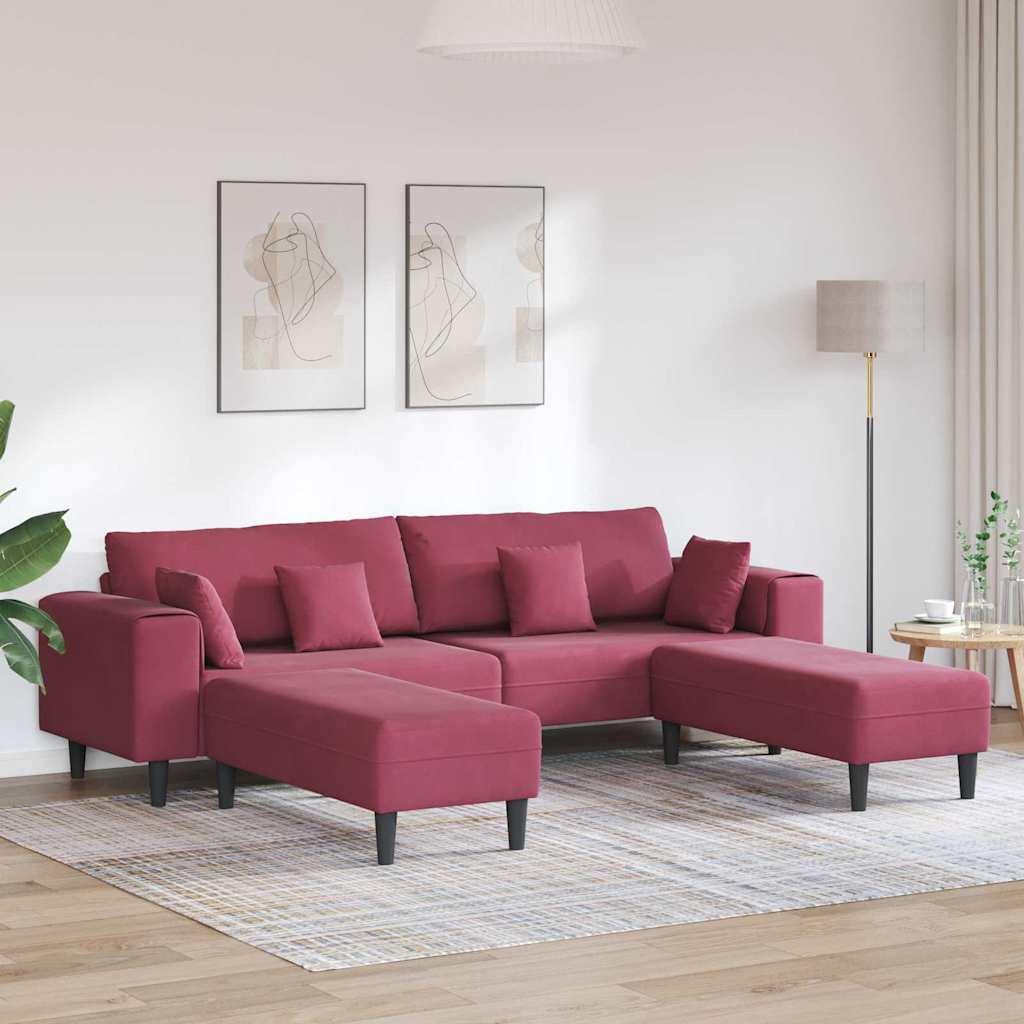 Velvet 4 Seater Sofa With Ottoman And Cushion - Vantage Home