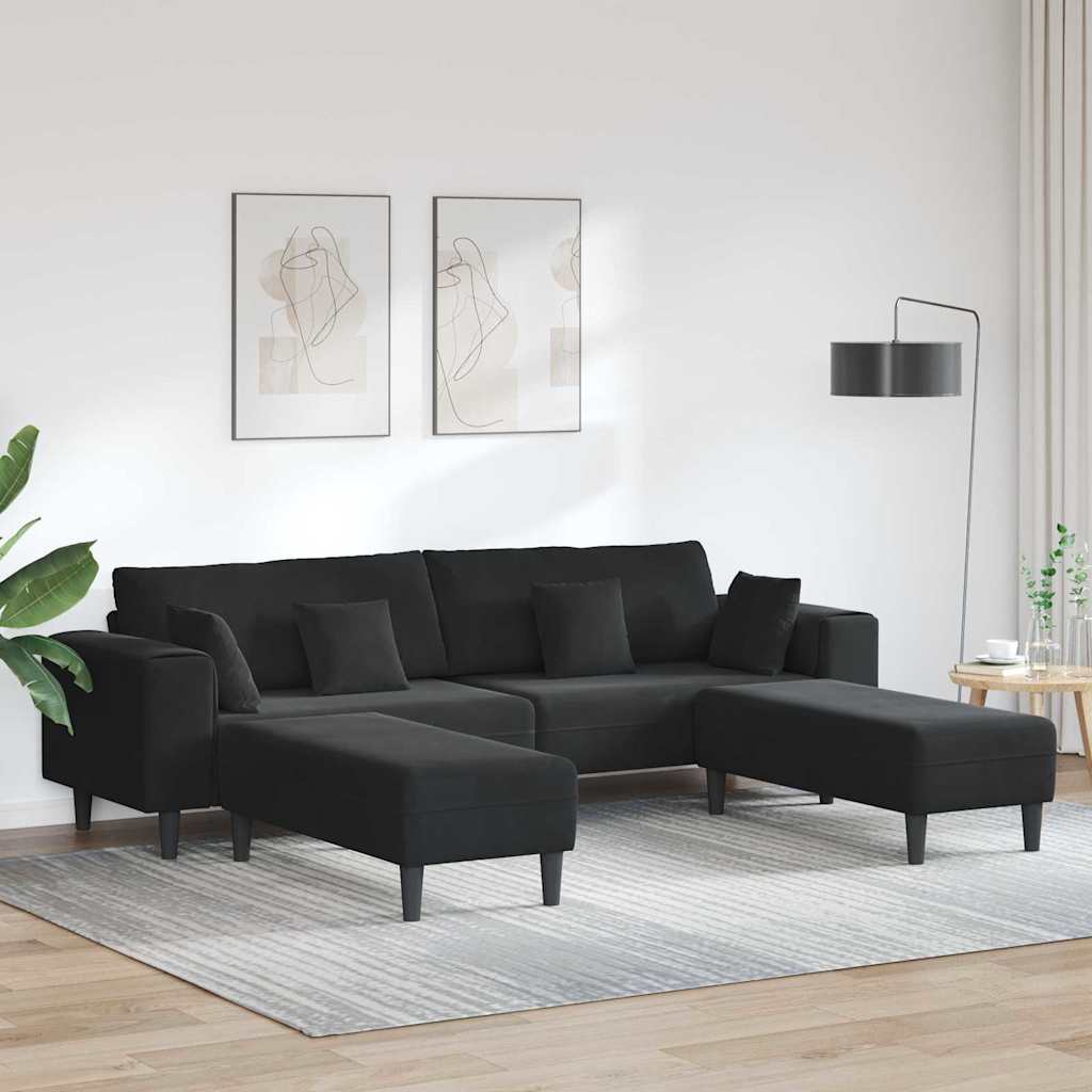 Velvet 4 Seater Sofa With Ottoman And Cushion - Vantage Home