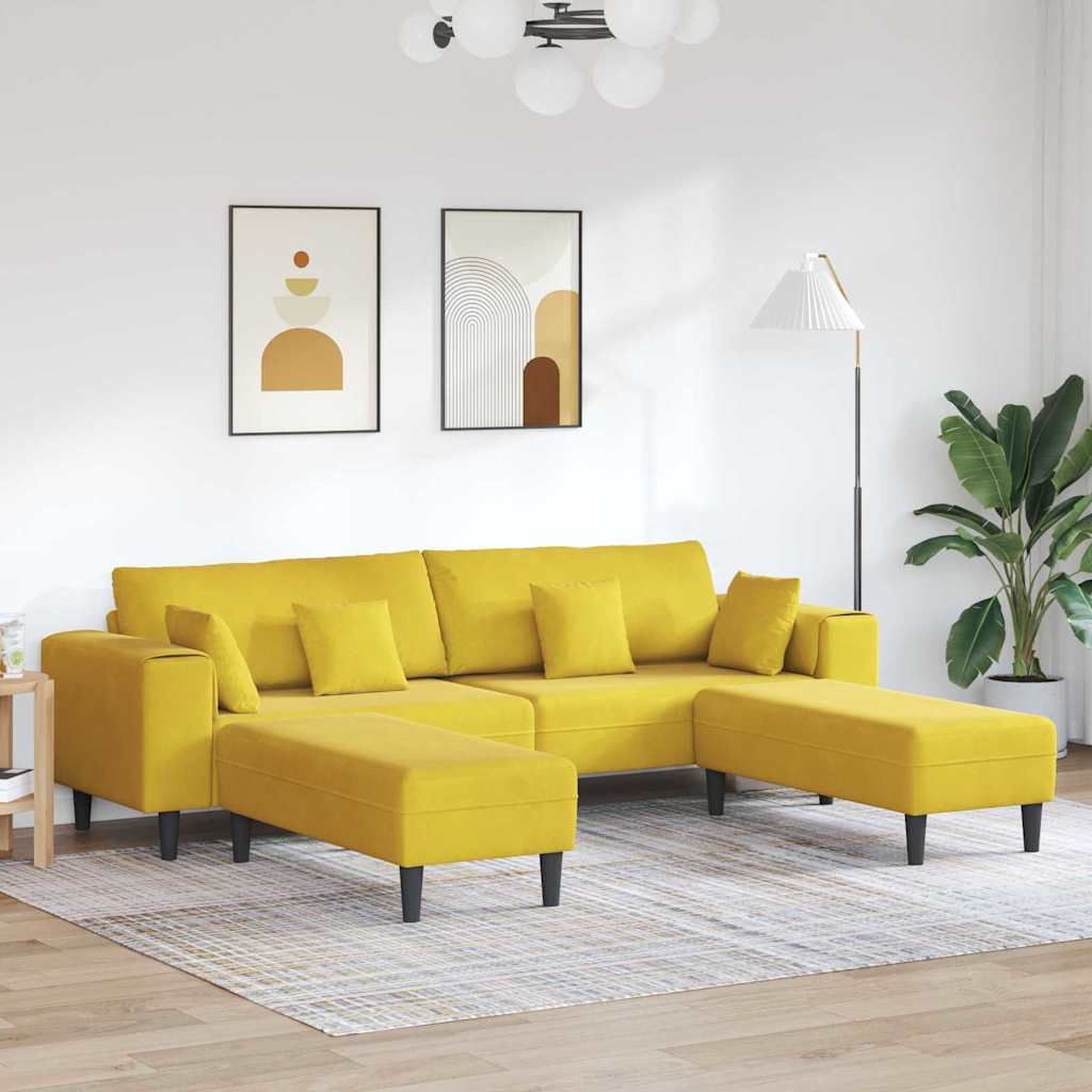 Velvet 4 Seater Sofa With Ottoman And Cushion - Vantage Home