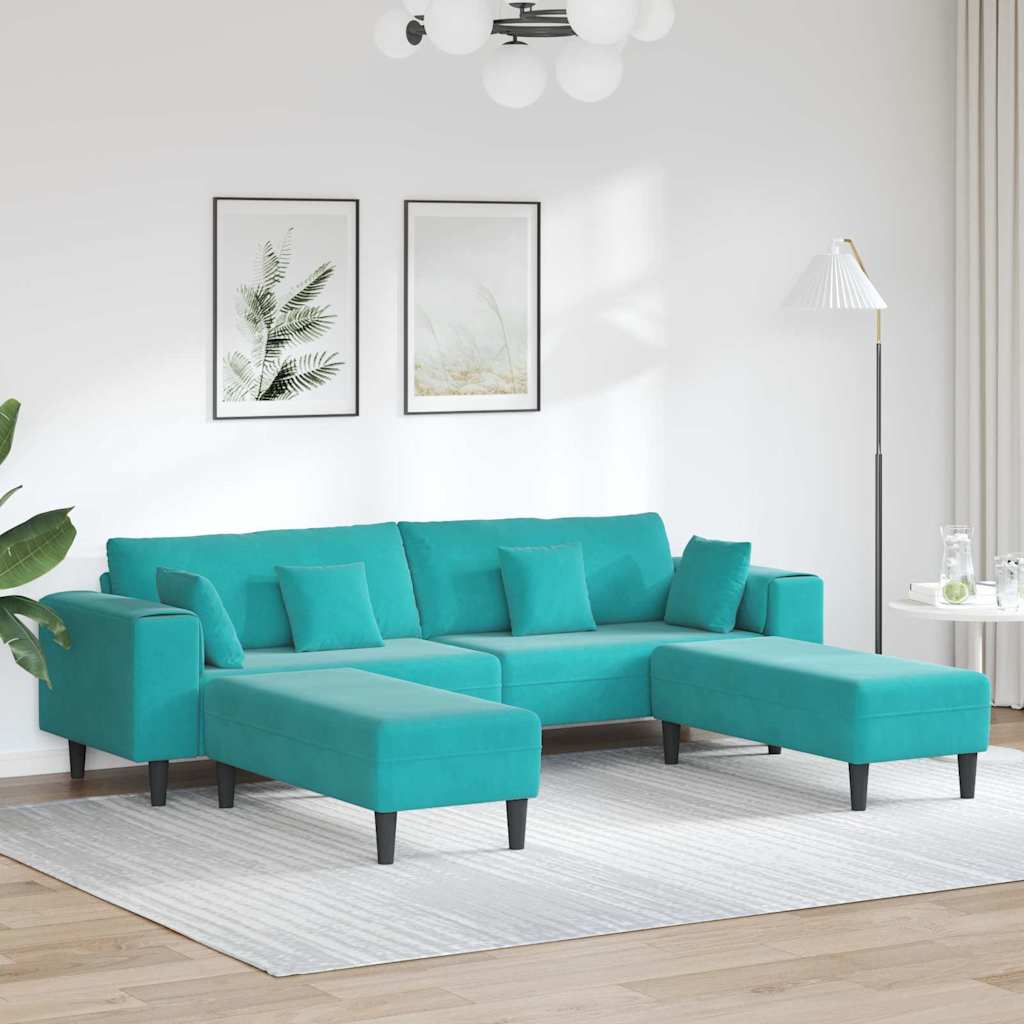 Velvet 4 Seater Sofa With Ottoman And Cushion - Vantage Home