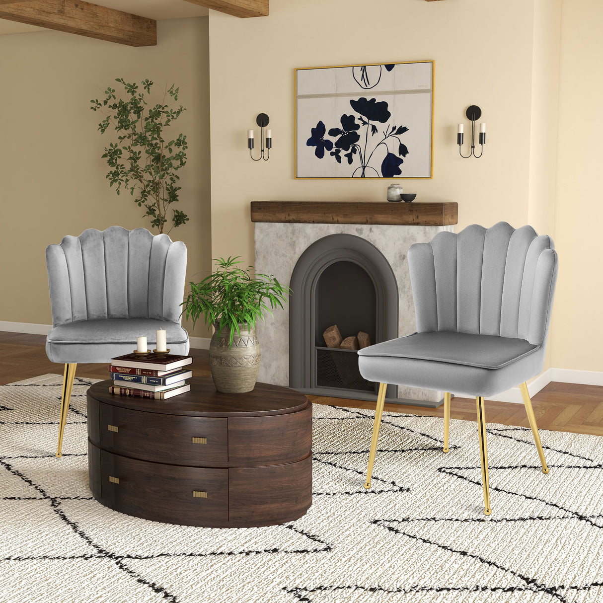 Velvet Accent Chair 57cm Wide With Metal Legs in Set Of 2 - Velmora