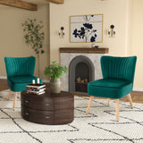 Velvet Accent Chair 57cm Wide With Wooden Legs in Set Of 2 - Velmora