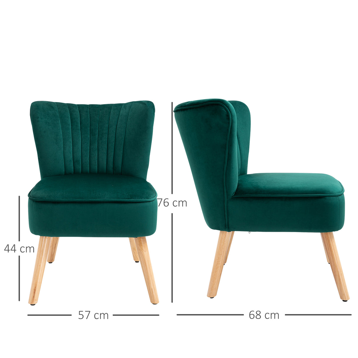 Velvet Accent Chair 57cm Wide With Wooden Legs in Set Of 2 - Velmora