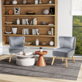 Velvet Accent Chair 57cm Wide With Wooden Legs in Set Of 2 - Velmora