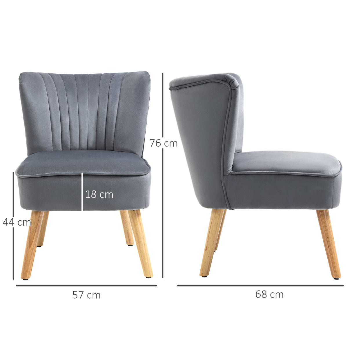 Velvet Accent Chair 57cm Wide With Wooden Legs in Set Of 2 - Velmora