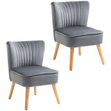 Velvet Accent Chair 57cm Wide With Wooden Legs in Set Of 2 - Velmora