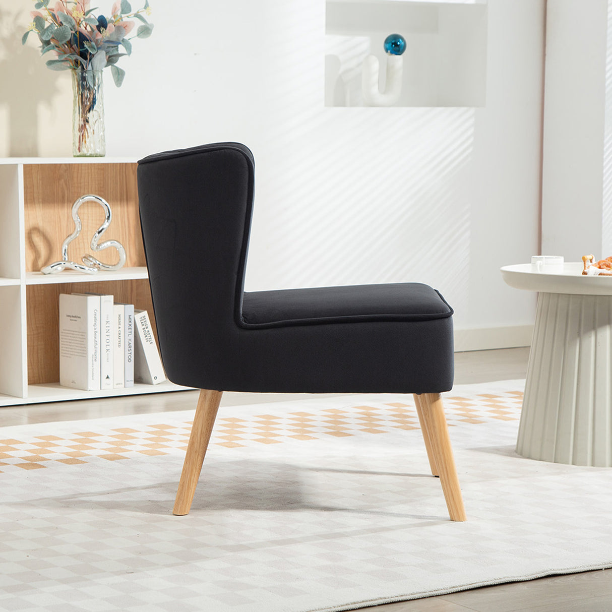 Velvet Accent Chair 57cm Wide With Wooden Legs - Velmora