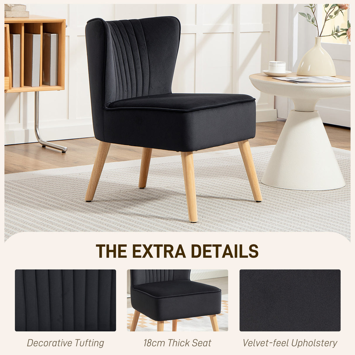 Velvet Accent Chair 57cm Wide With Wooden Legs - Velmora