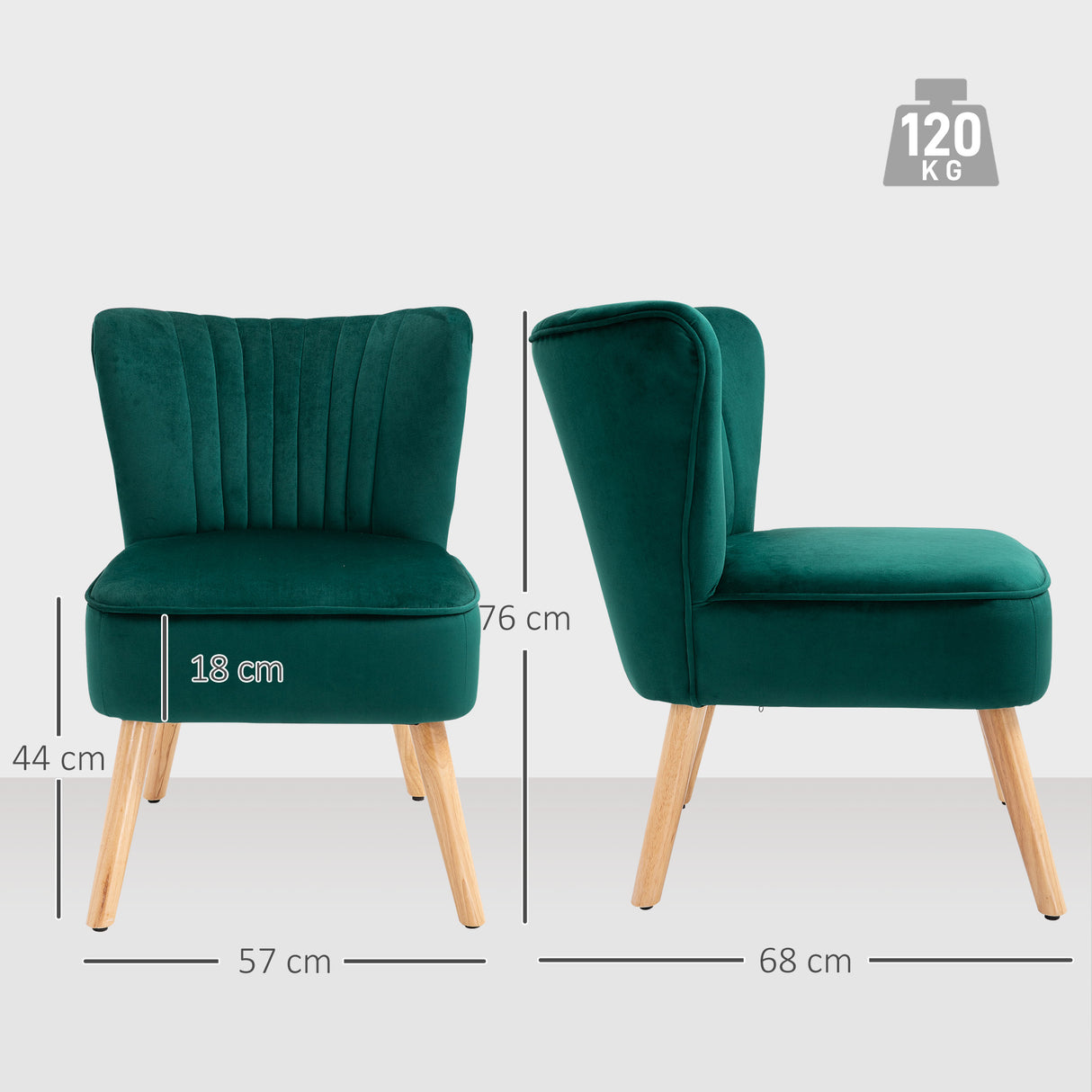 Velvet Accent Chair 57cm Wide With Wooden Legs - Velmora