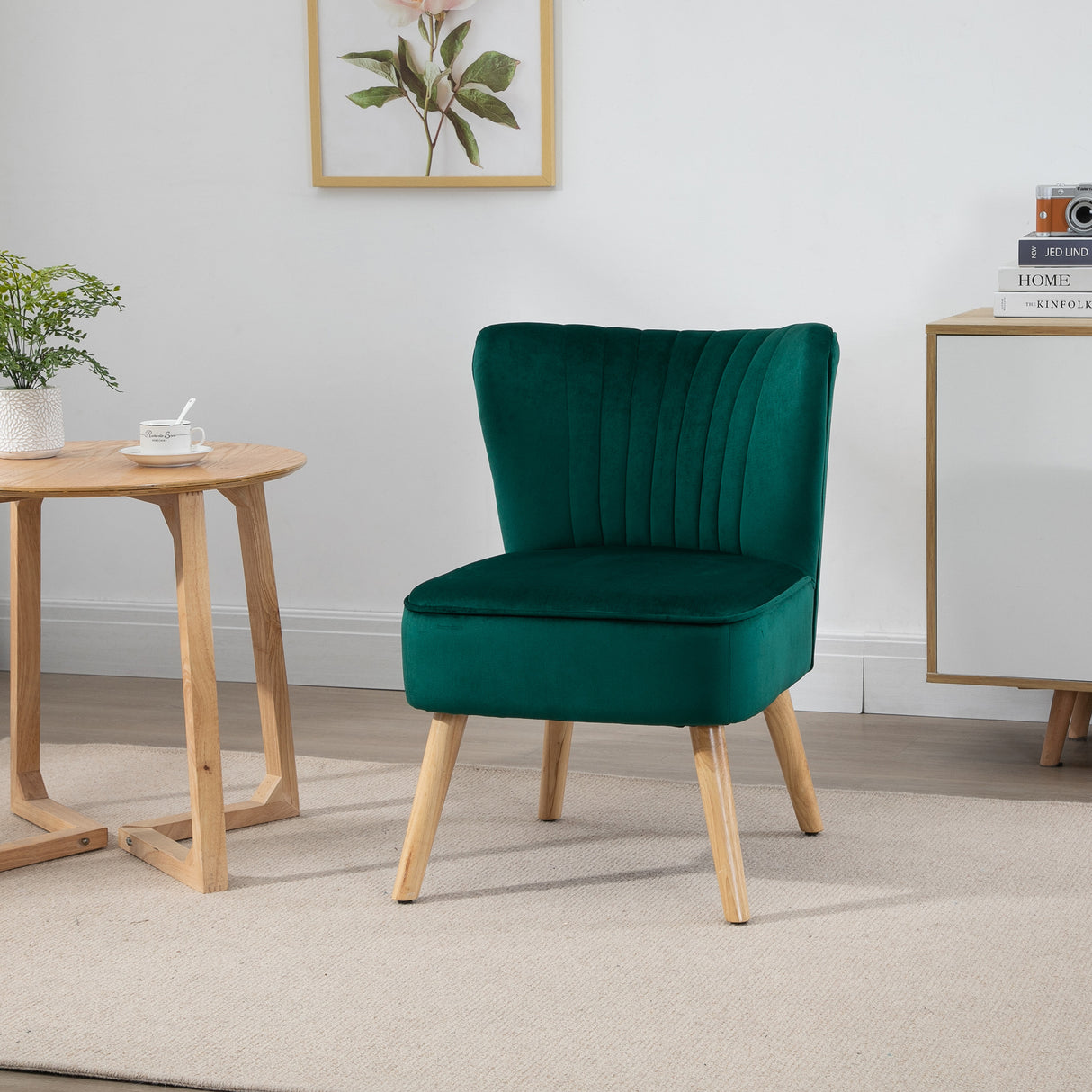 Velvet Accent Chair 57cm Wide With Wooden Legs - Velmora