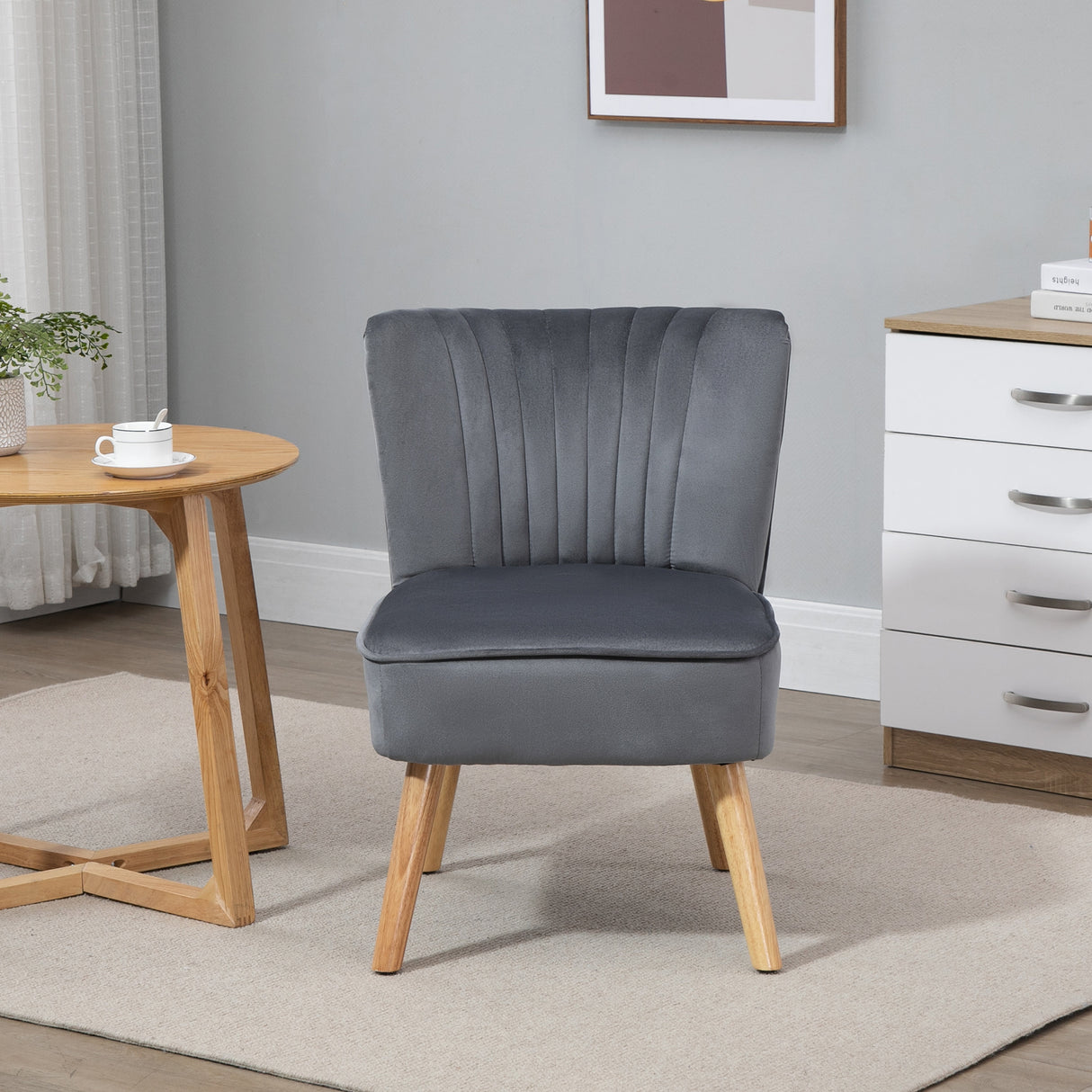 Velvet Accent Chair 57cm Wide With Wooden Legs - Velmora