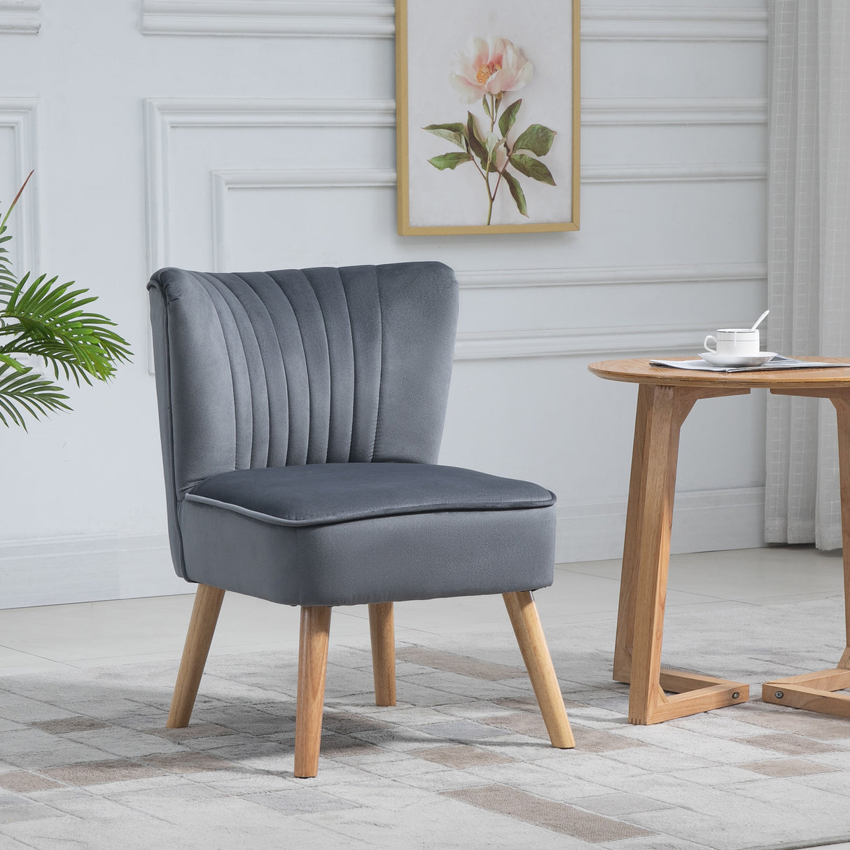 Velvet Accent Chair 57cm Wide With Wooden Legs - Velmora