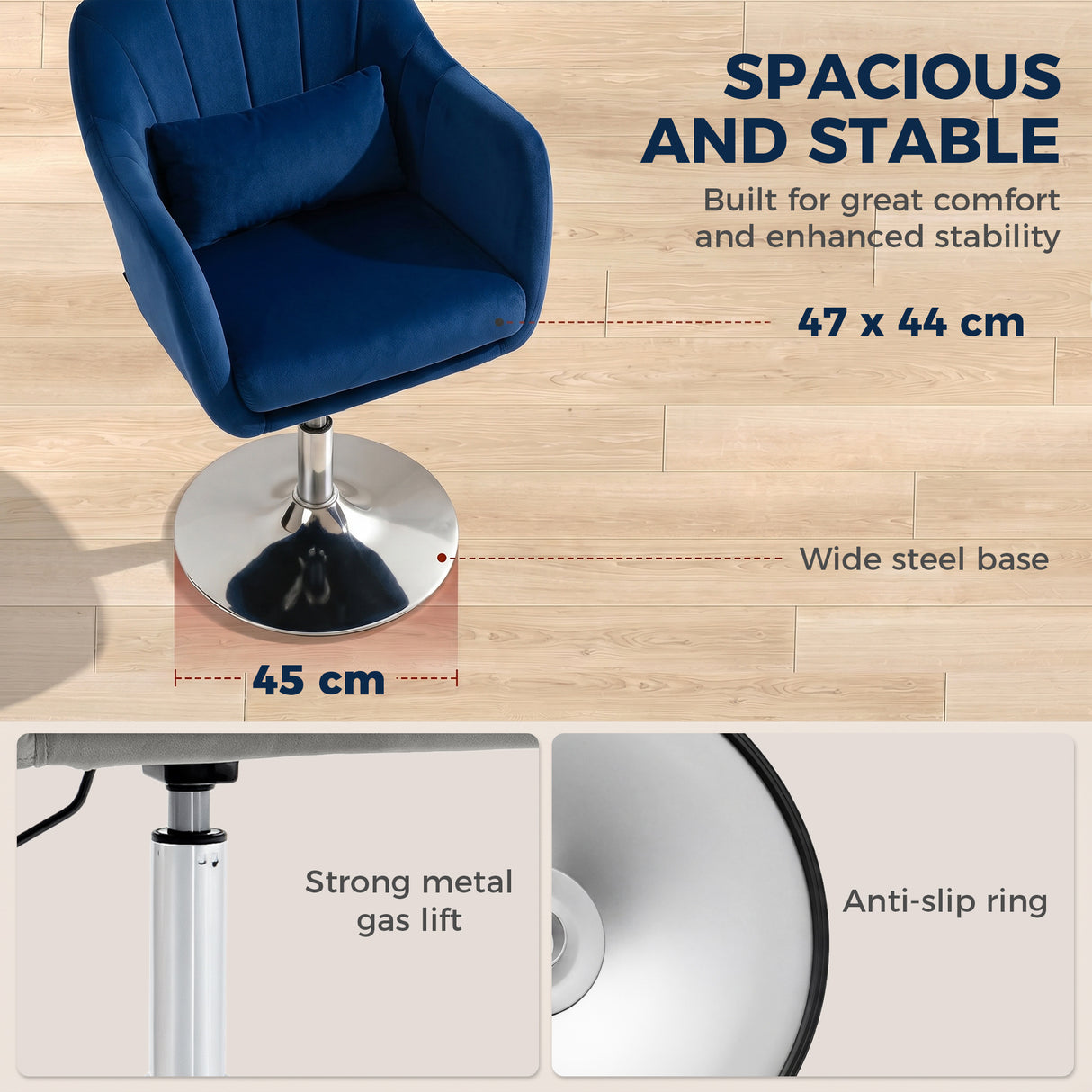 Velvet Accent Chair 60cm Wide With Adjustable Height - Velmora